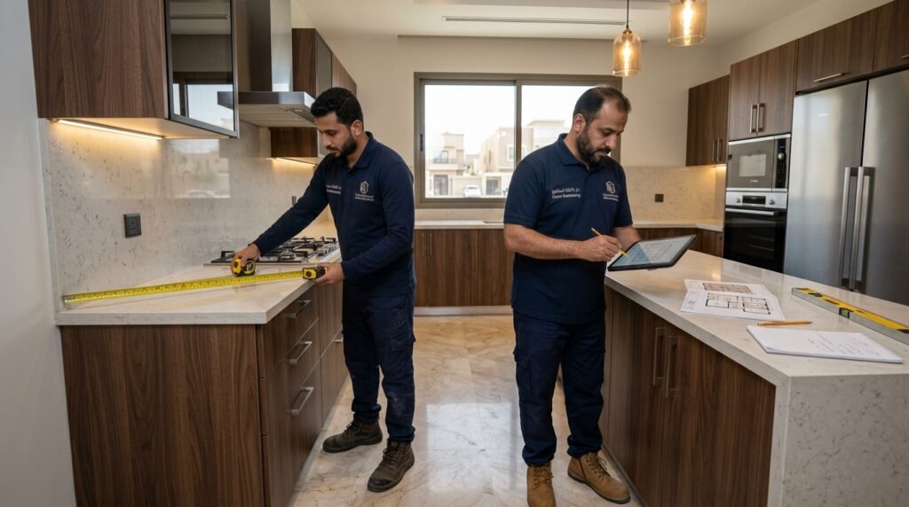 فنيان يقيسان مطبخًا حديثا بالرياض بعد انهاؤه