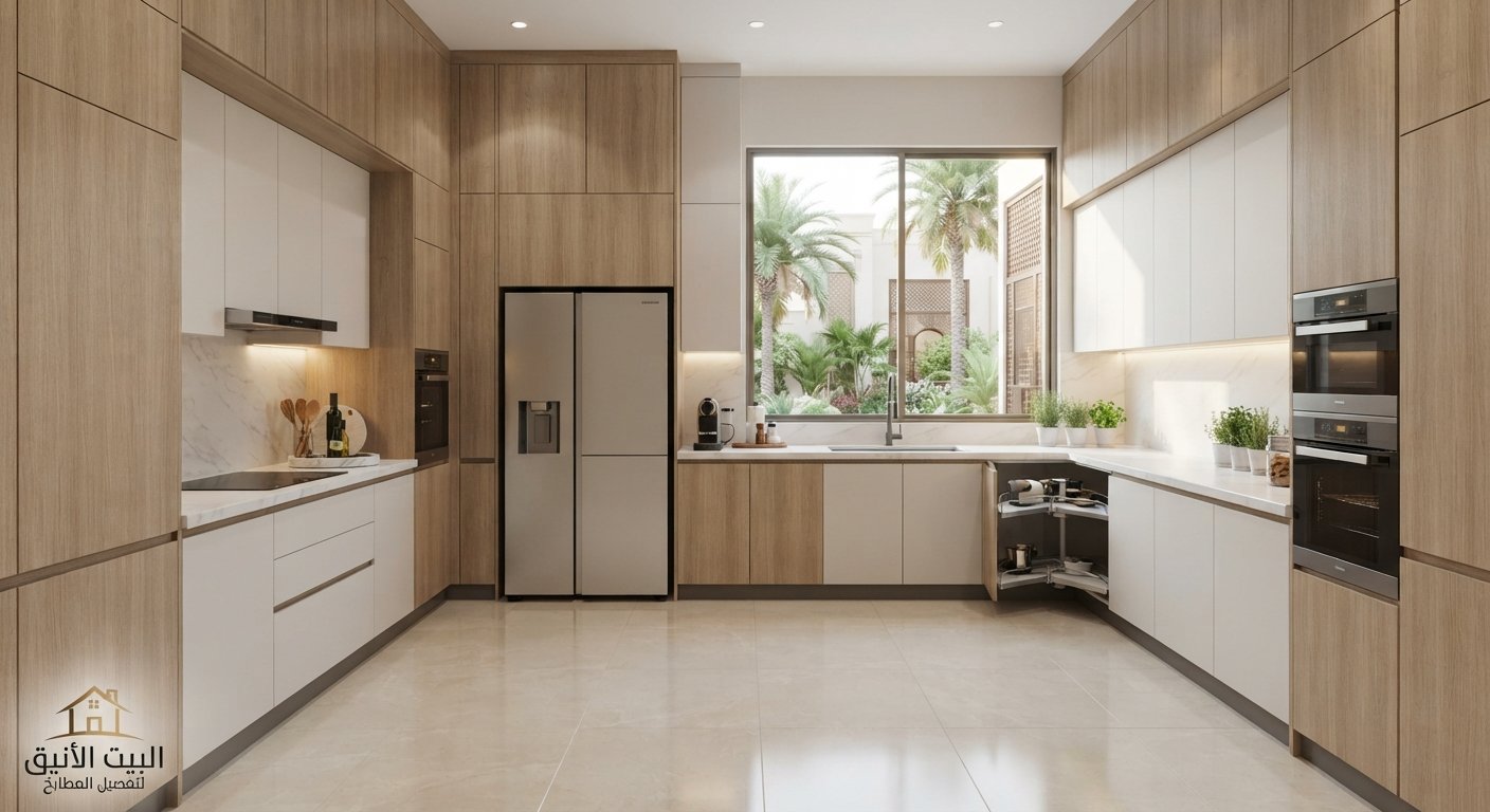 تخطيط وتصميم مطبخ مفصل حسب المقاس في حي قرطبة بالرياض قبل التصنيع