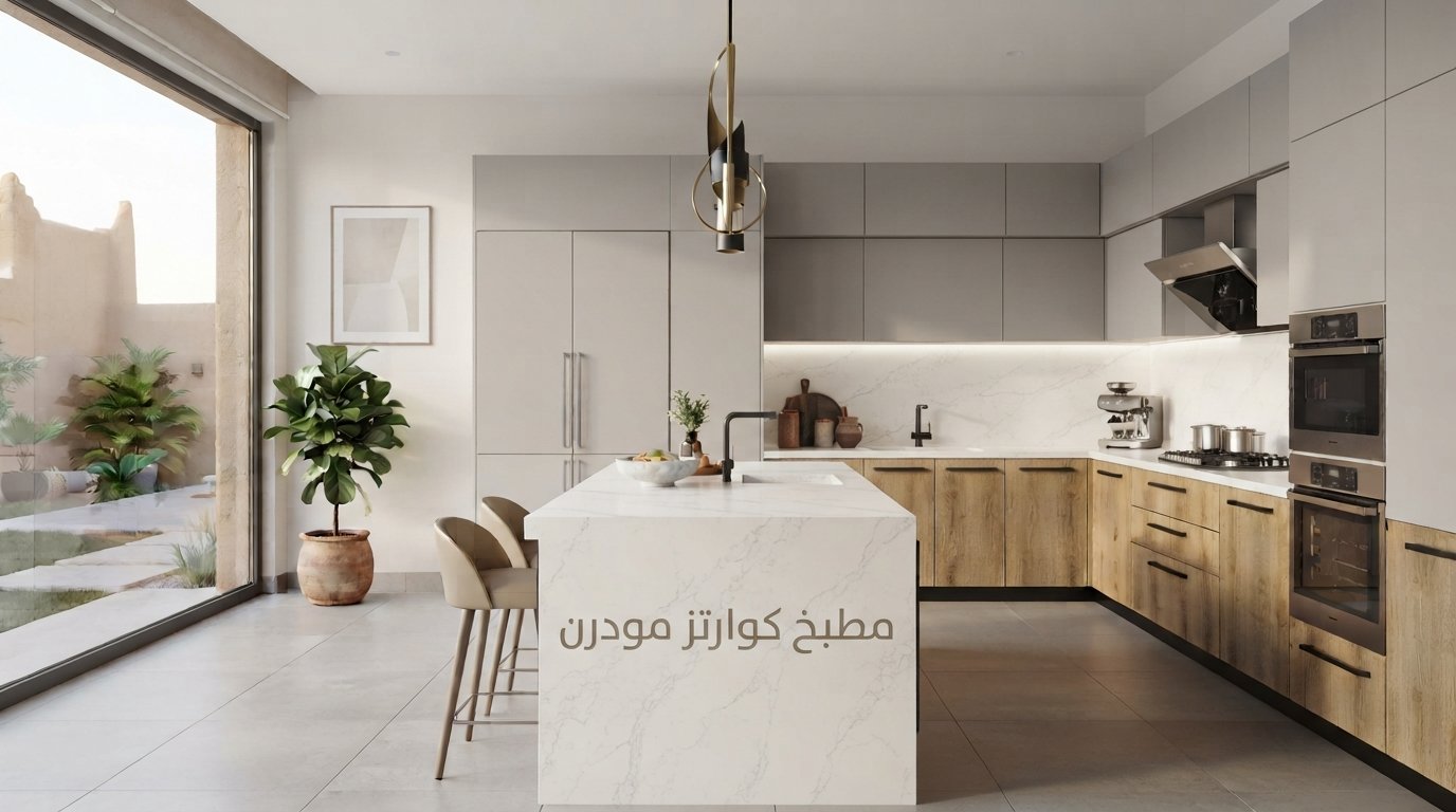 سطح مطبخ من الكوارتز الأبيض